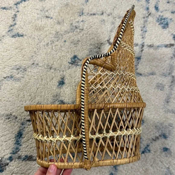 12” Vintage rattan wicker mini chair plant stand - Picture 4 of 5